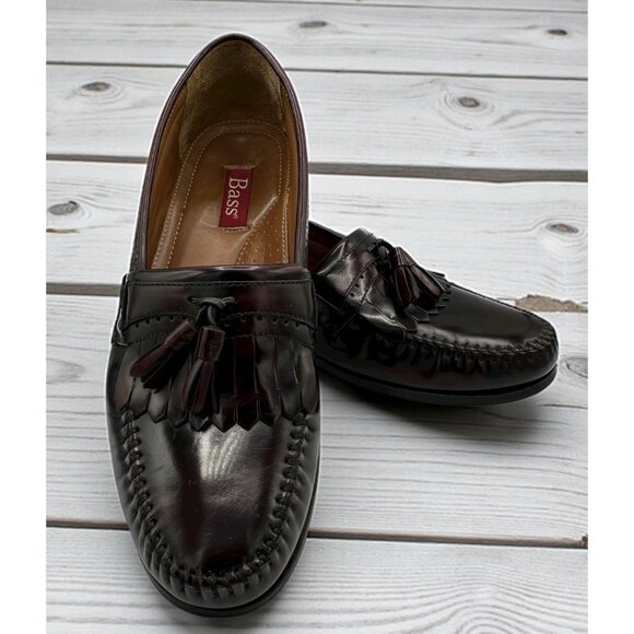 Bass Burgundy Grammer Leather Tassel Dress Loafers Shoes Men’s Size 10 D - Picture 1 of 13